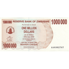 P53 Zimbabwe - 1.000.000 Dollars Year 2008/2008 (Bearer Cheque)